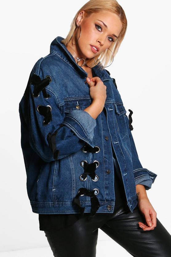 Plus Robin Vintage Wash Lace Up Denim Jacket